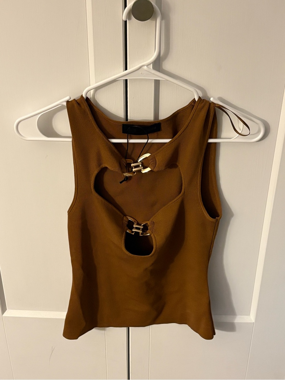Zara Sleeveless Brown Cutout Tank with Gold Hardware